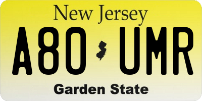 NJ license plate A80UMR