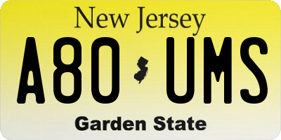 NJ license plate A80UMS