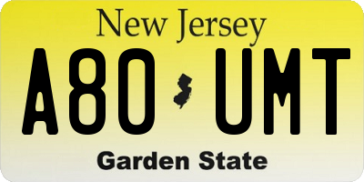 NJ license plate A80UMT