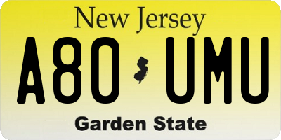 NJ license plate A80UMU