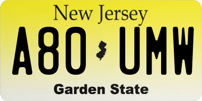 NJ license plate A80UMW