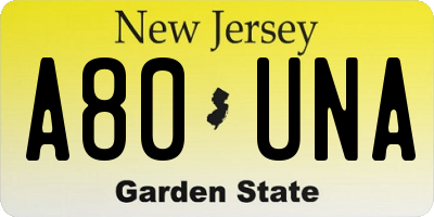NJ license plate A80UNA