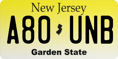 NJ license plate A80UNB