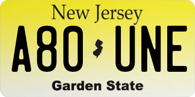 NJ license plate A80UNE
