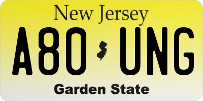 NJ license plate A80UNG