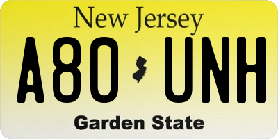 NJ license plate A80UNH
