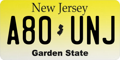 NJ license plate A80UNJ