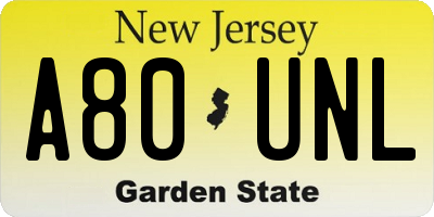 NJ license plate A80UNL