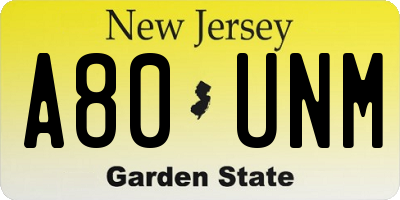 NJ license plate A80UNM