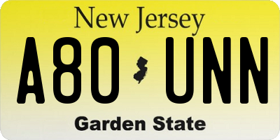 NJ license plate A80UNN