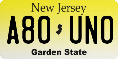 NJ license plate A80UNO