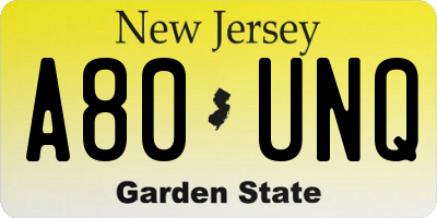NJ license plate A80UNQ