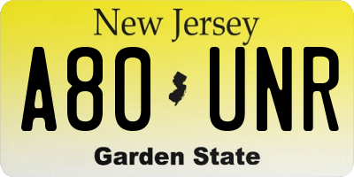 NJ license plate A80UNR