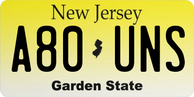 NJ license plate A80UNS
