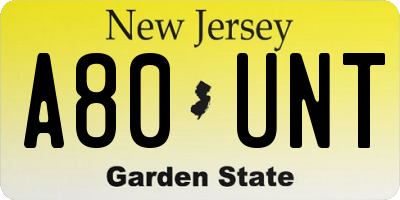 NJ license plate A80UNT