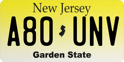 NJ license plate A80UNV