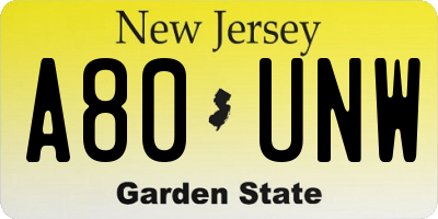 NJ license plate A80UNW