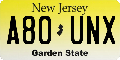 NJ license plate A80UNX