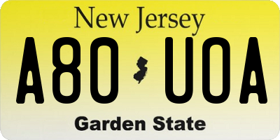 NJ license plate A80UOA