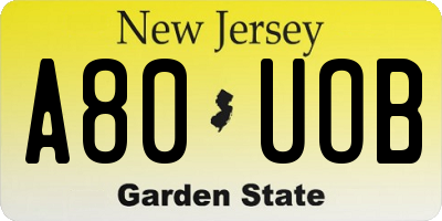 NJ license plate A80UOB