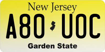 NJ license plate A80UOC