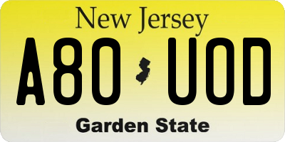 NJ license plate A80UOD