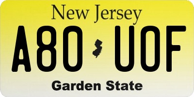 NJ license plate A80UOF