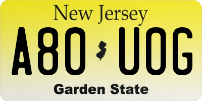 NJ license plate A80UOG