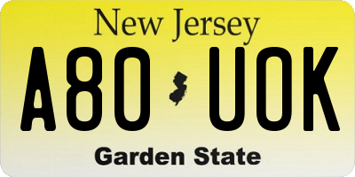 NJ license plate A80UOK
