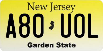 NJ license plate A80UOL