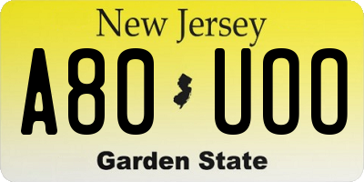 NJ license plate A80UOO