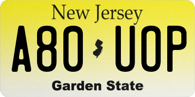 NJ license plate A80UOP