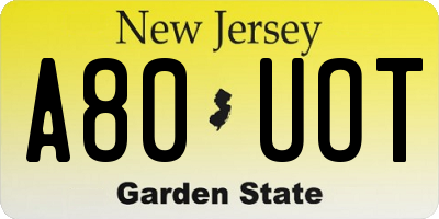 NJ license plate A80UOT