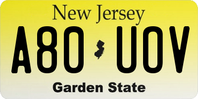 NJ license plate A80UOV