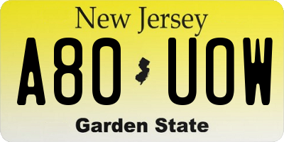 NJ license plate A80UOW