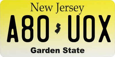 NJ license plate A80UOX
