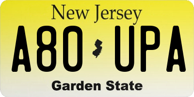 NJ license plate A80UPA