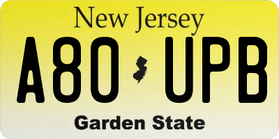NJ license plate A80UPB
