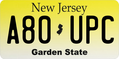 NJ license plate A80UPC