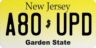NJ license plate A80UPD