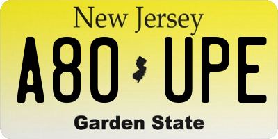 NJ license plate A80UPE