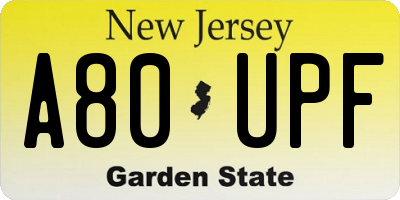 NJ license plate A80UPF