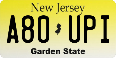 NJ license plate A80UPI
