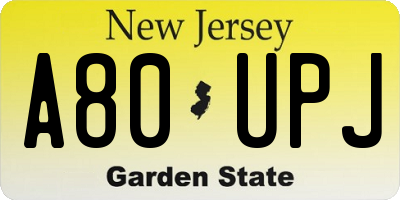 NJ license plate A80UPJ