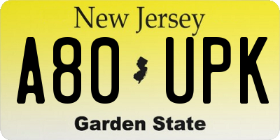 NJ license plate A80UPK