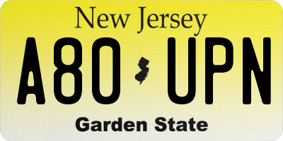 NJ license plate A80UPN