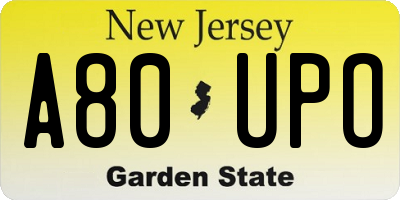 NJ license plate A80UPO