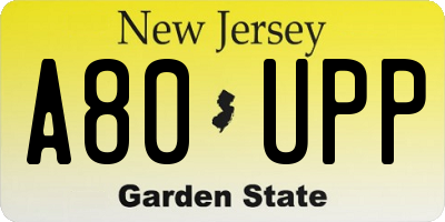 NJ license plate A80UPP