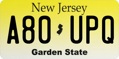 NJ license plate A80UPQ