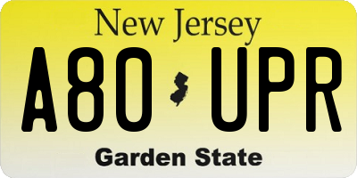 NJ license plate A80UPR